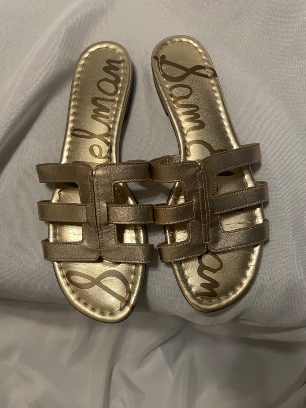 Sam Edelman Metallic Bronze Strappy Slide Sandals
